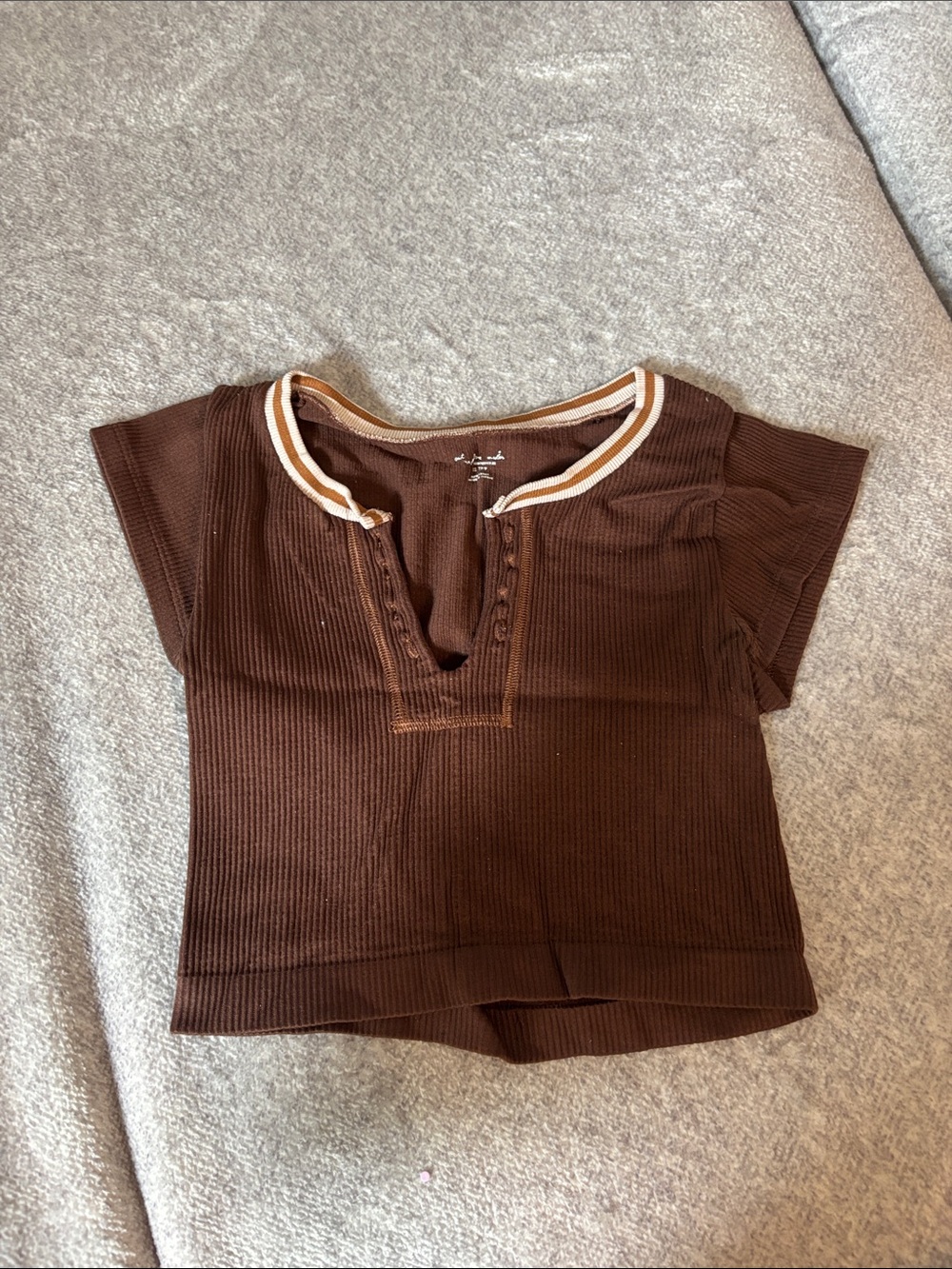 Out from Under Brown Ribbed Short Sleeve Knit Top